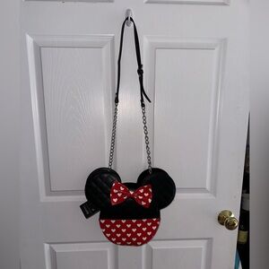Loungefly Black and Red Minnie Mouse Heart Crossbody Bag